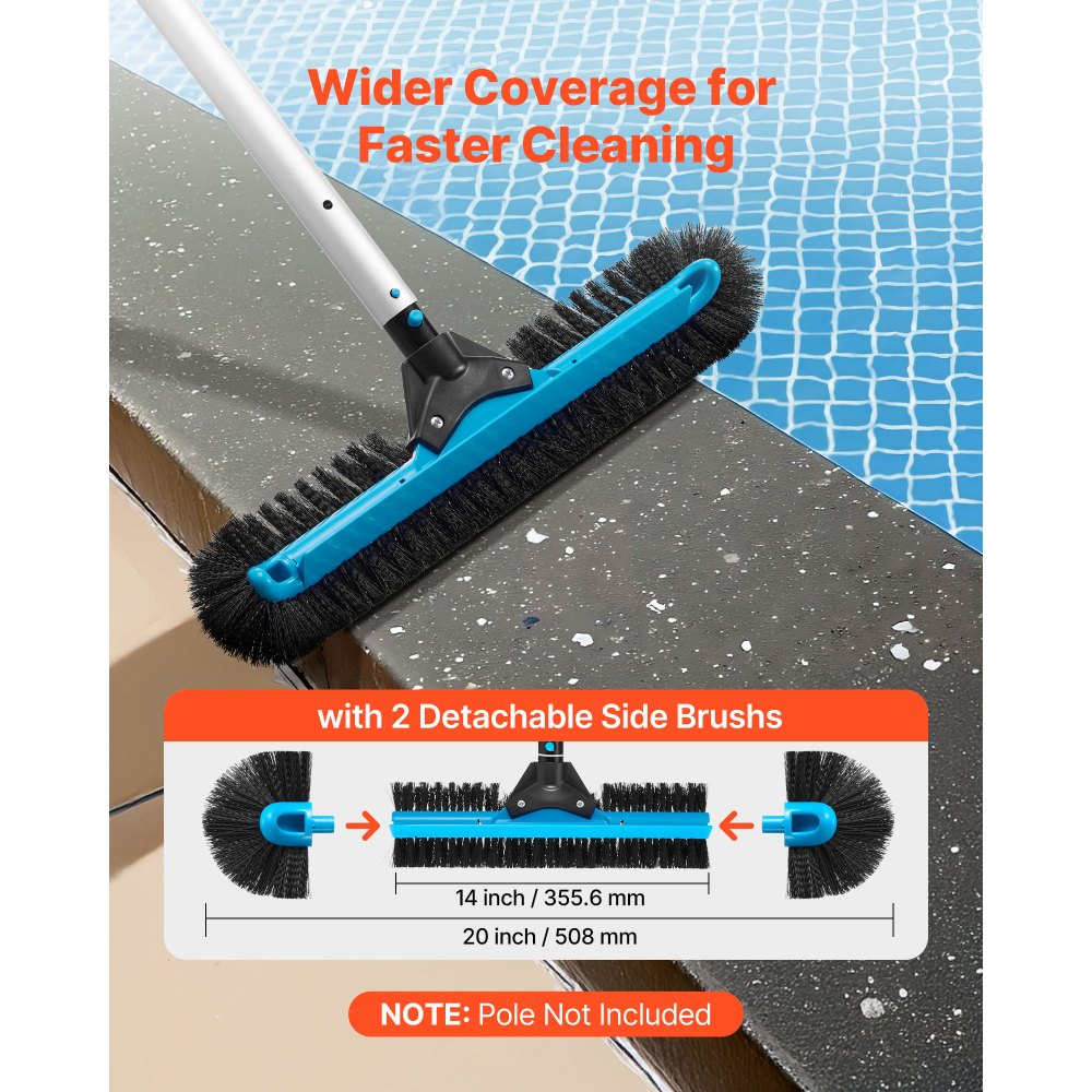 VEVOR Pool Brush Head, 20 Inch Scrub Brushes with Nylon Bristles and Aluminum Pole Connector, Heavy Duty Curved Brush Head for Cleaning Inground/Above Ground Swimming Pool Walls, Pole Not Included