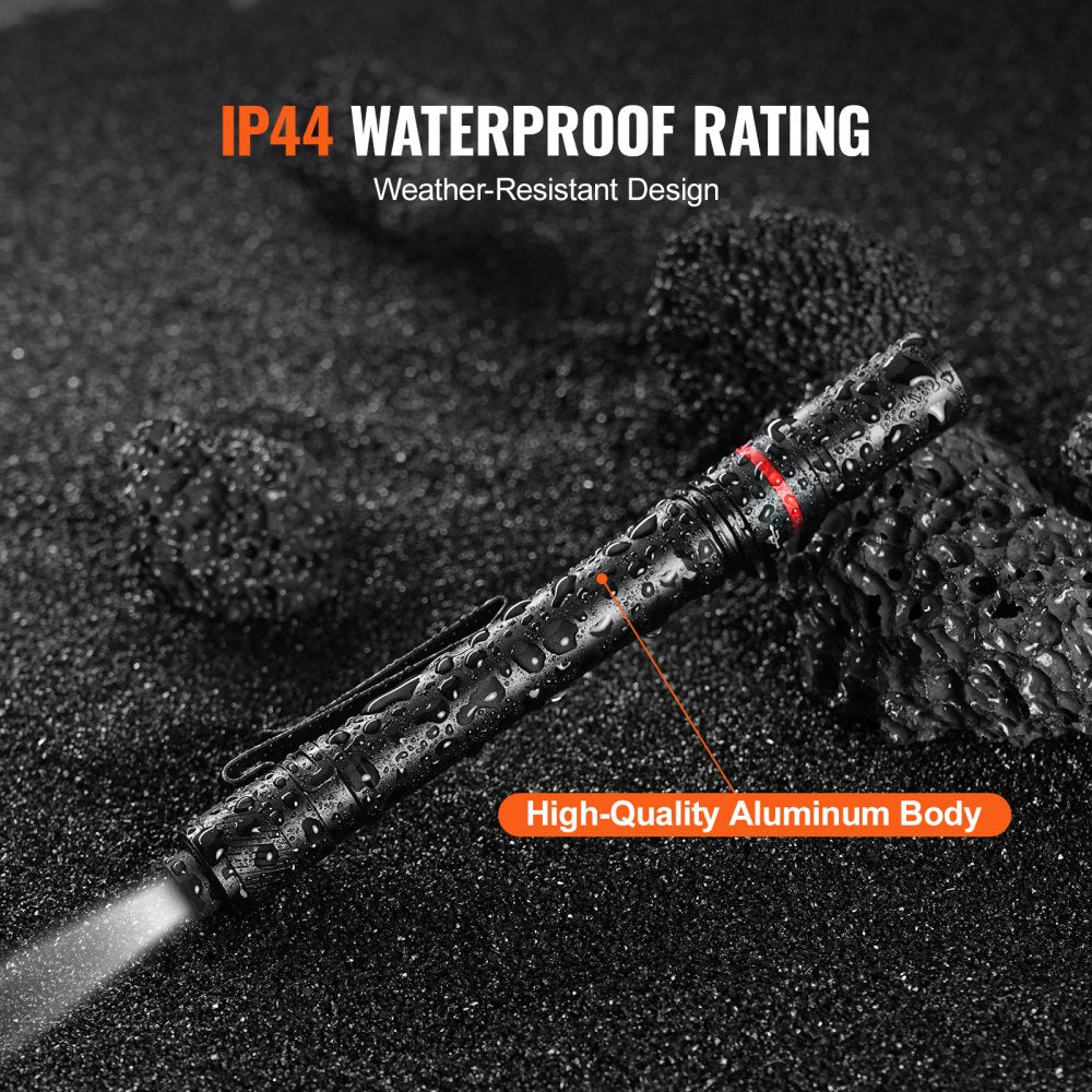 VEVOR 5.9 Inch Rechargeable Penlight, 300 lumens 3 Lighting Modes Pocket Pen Light, Adjustable Focus, IP44 Waterproof, Aluminum Alloy for Camping, Reading, Repairing, Night Walking