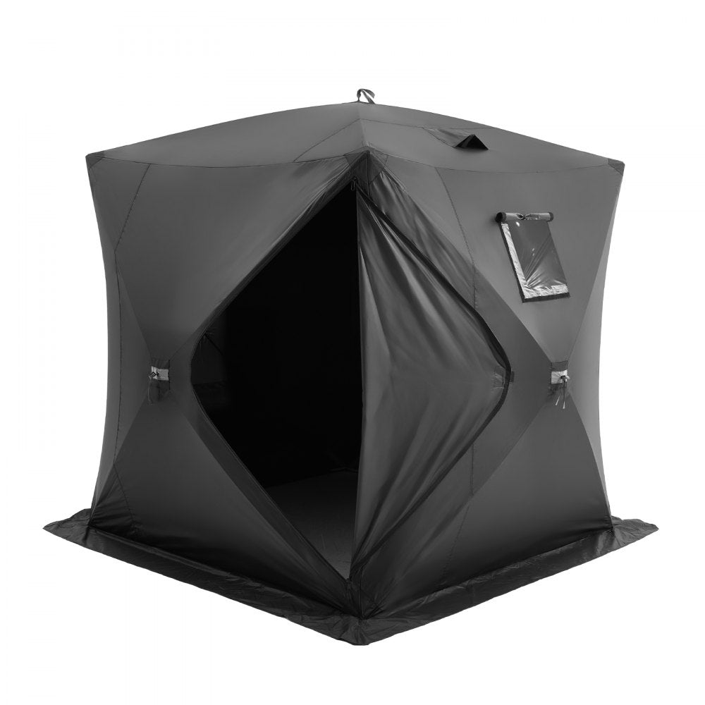 VEVOR Portable Ice Shelter, 3-4 Person Pop-Up Ice Fishing Tent, 35 Square Feet Fishable Area, Ice Shanty for Winter Fishing, Waterproof Oxford Ice Cube with Anchors/Ropes/Carrying Bag, 71"x71", Black