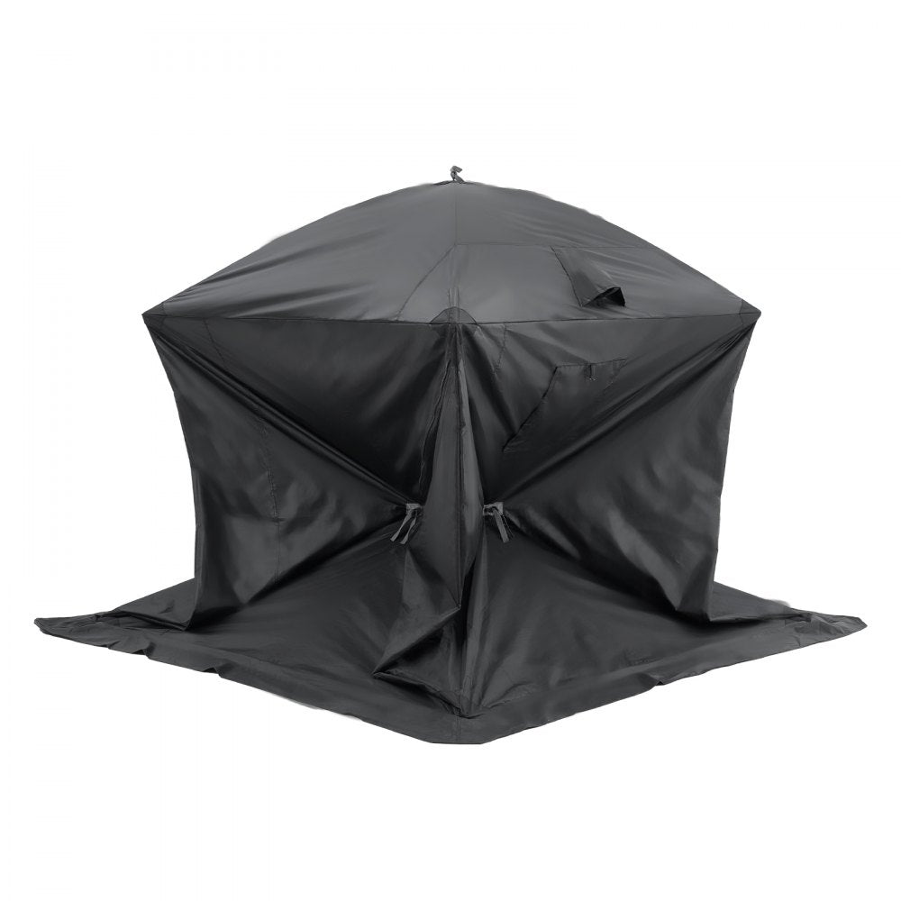VEVOR Portable Ice Shelter, 3-4 Person Pop-Up Ice Fishing Tent, 43 Square Feet Fishable Area, Ice Shanty for Winter Fishing, Waterproof Oxford Ice Cube with Anchors/Ropes/Carrying Bag, 90"x90", Black