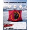 VEVOR Pop Up Ice Fishing Tent 3-4 Person 71 x 71 x 79 in Insulated Shelter, for Winter Fishing, 34 sq ft Area, 600D 4-Layer Fabric, Portable Hub-Style Shanty Cube with Anchors, Ropes, Carry Bag, Red
