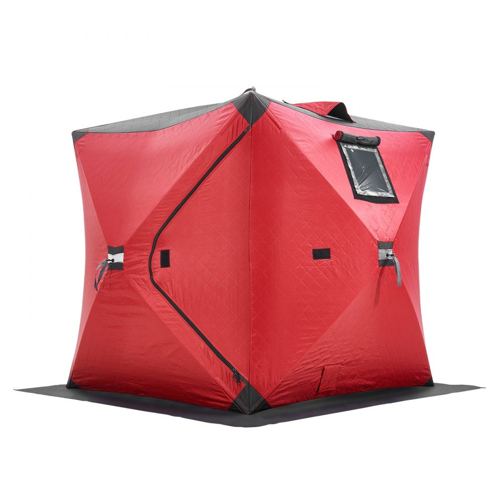 VEVOR Portable Ice Shelter, 1-2 Person Insulated Pop-Up Ice Fishing Tent, 24 Square Feet Fishable Area, Thermal Ice Shanty for Winter Fishing, Ice Cube with Anchors, Ropes, Carrying Bag, 60"x60", Red
