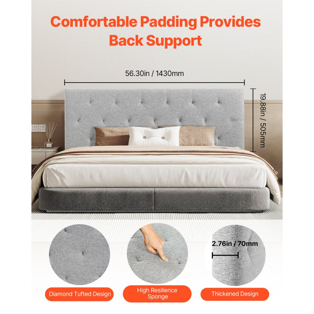 VEVOR Headboard, Full Size Headboard with Adjustable Height, Comfortable Diamond Tufted for Full Size Bed, W 56.3 x H（35.6-47.4）inches, Ideal for Bedroom, Hotel, Homestay, Dormitory, Light Grey