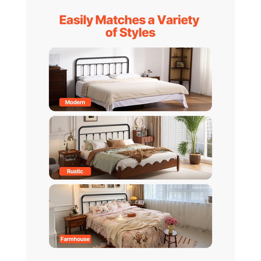 VEVOR Metal Headboard, Queen Size Headboard with Adjustable Height, Metal Headboard for Queen Size Bed, W59.65 x H40.55 x D1.5 inches, Ideal for Bedroom, Hotel, Homestay, Dormitory, Black