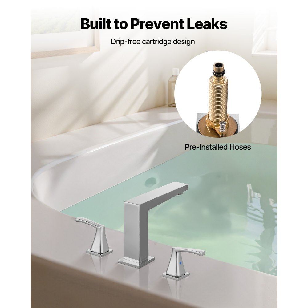 VEVOR Roman Tub Faucet, 3 Hole Waterfall Bathtub Faucet, Bath Tubs Faucets Set with 2 Handles, Roman Tub Faucets Deck Mount for Pet Washing, Baby Care, Adult Bathing, Silver, Right-Angle Tub Faucet