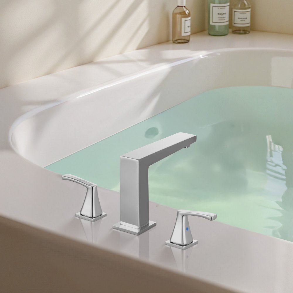 VEVOR Roman Tub Faucet, 3 Hole Waterfall Bathtub Faucet, Bath Tubs Faucets Set with 2 Handles, Roman Tub Faucets Deck Mount for Pet Washing, Baby Care, Adult Bathing, Silver, Right-Angle Tub Faucet