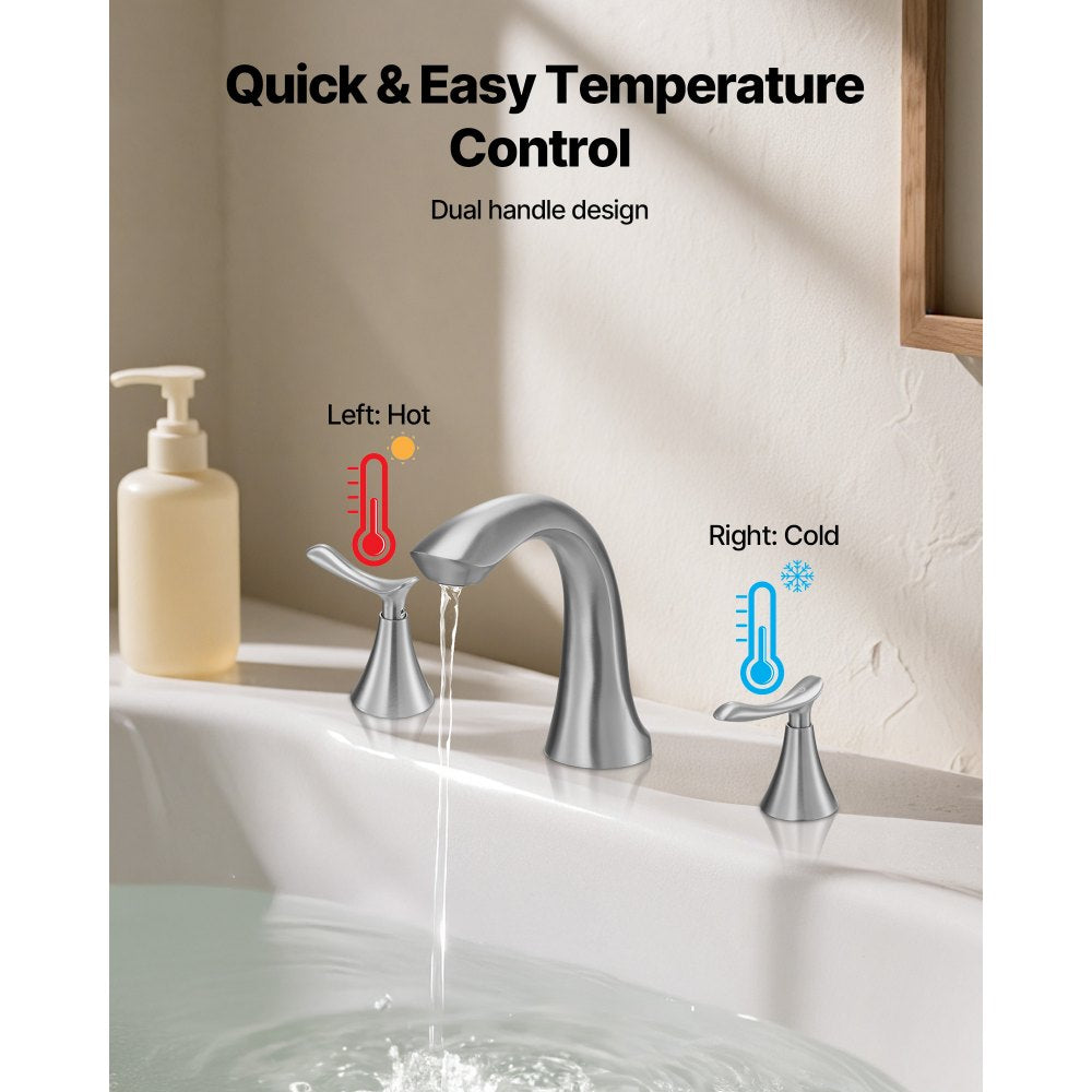VEVOR Roman Tub Faucet, 3 Hole Waterfall Bathtub Faucet, Gooseneck Bath Tubs Faucets Set with 2 Handles, Deck Mount Bath Tub Faucets Set for Pet Washing, Adult Bathing, Brushed Stainless Steel