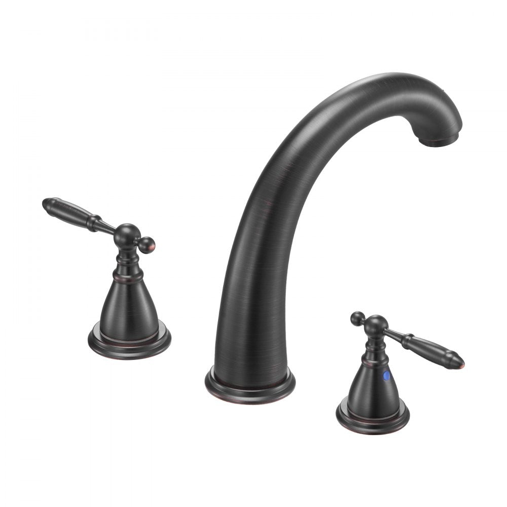 VEVOR Roman Tub Faucet, 3 Hole Waterfall Bathtub Faucet, Gooseneck Bath Tubs Faucets Set with 2 Handles, Roman Tub Faucets Deck Mount for Pet Washing, Adult Bathing, Bronze, Temperature Control