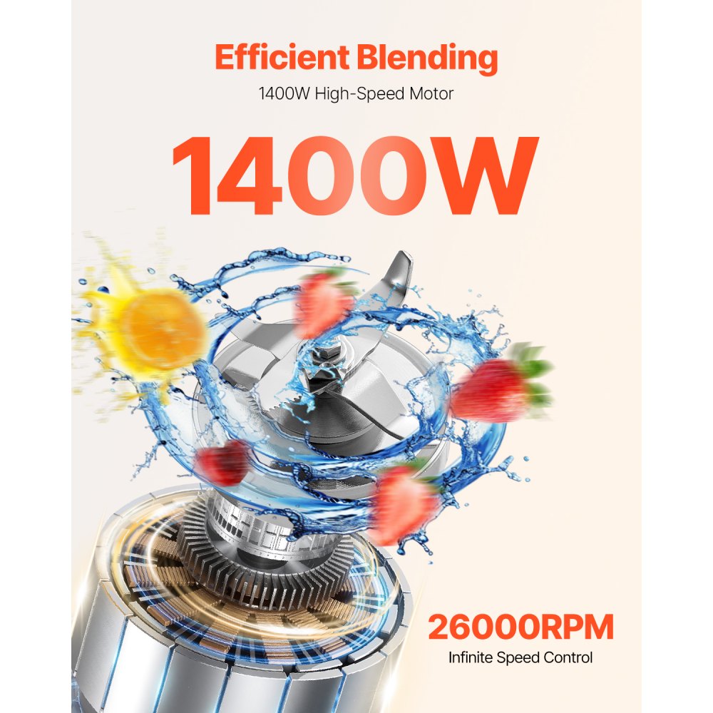 VEVOR Blender for Smoothies, 61 oz 1400W, Professional Blender with Powerful Motor, Multi-Functional Food Processing Blender with 2 Cups for Smoothie/Milkshake/Juice, Fits for Kitchen