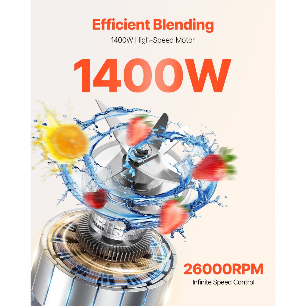 VEVOR Blender for Smoothies, 85 oz 1400W, Professional Blender with Powerful Motor, Multi-Functional Food Processing Blender with 2 Cups for Smoothie/Milkshake/Juice, Fits for Kitchen