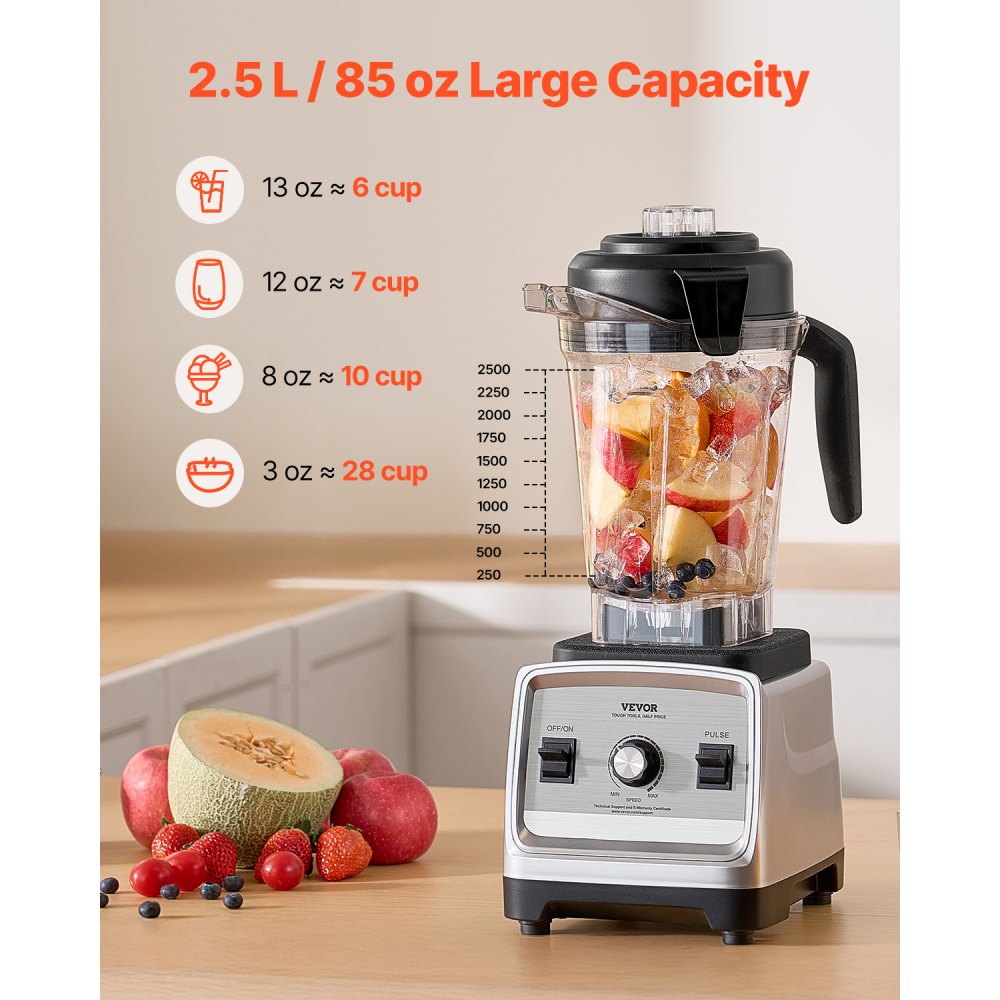 VEVOR Blender for Smoothies, 85 oz 1400W, Professional Blender with Powerful Motor, Multi-Functional Food Processing Blender for Smoothie/Milkshake/Juice, Fits for Kitchen
