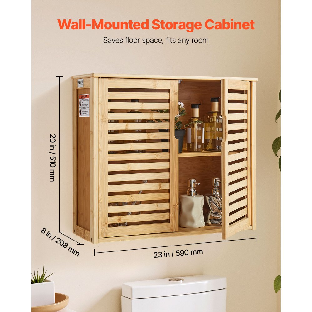 VEVOR Bathroom Wall Cabinet, 2 Doors and Adjustable Shelf with 3 Height Levels, Over the Toilet Storage Medicine Cabinet Wall Mounted, Hanging Organizer with Shelves for Laundry Room Kitchen Restroom