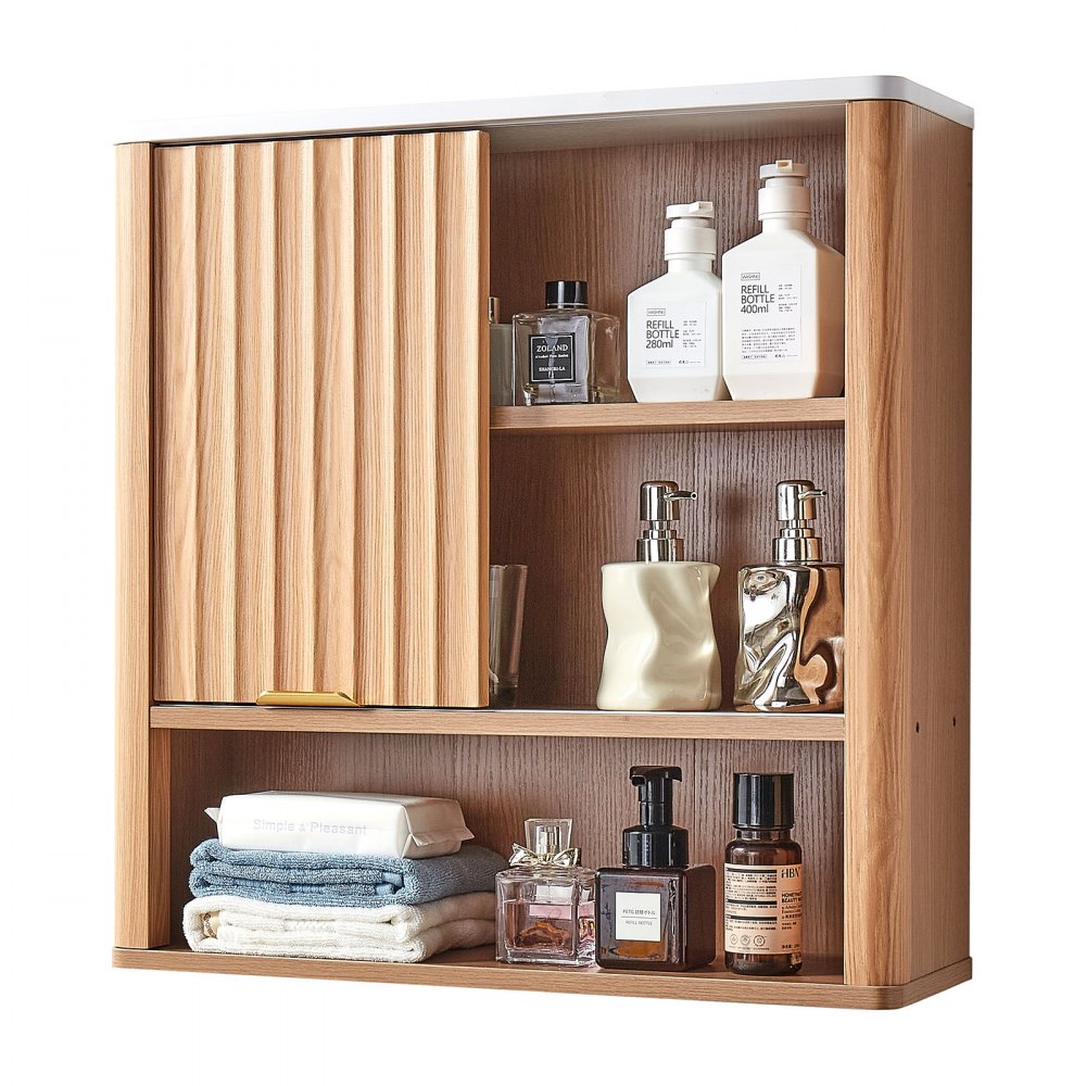 VEVOR Bathroom Wall Cabinet, with Door and Adjustable Shelf, Over the Toilet Storage Medicine Cabinet Wall Mounted, Hanging Organizer with Shelves and Open Partition for Laundry Room Kitchen Restroom