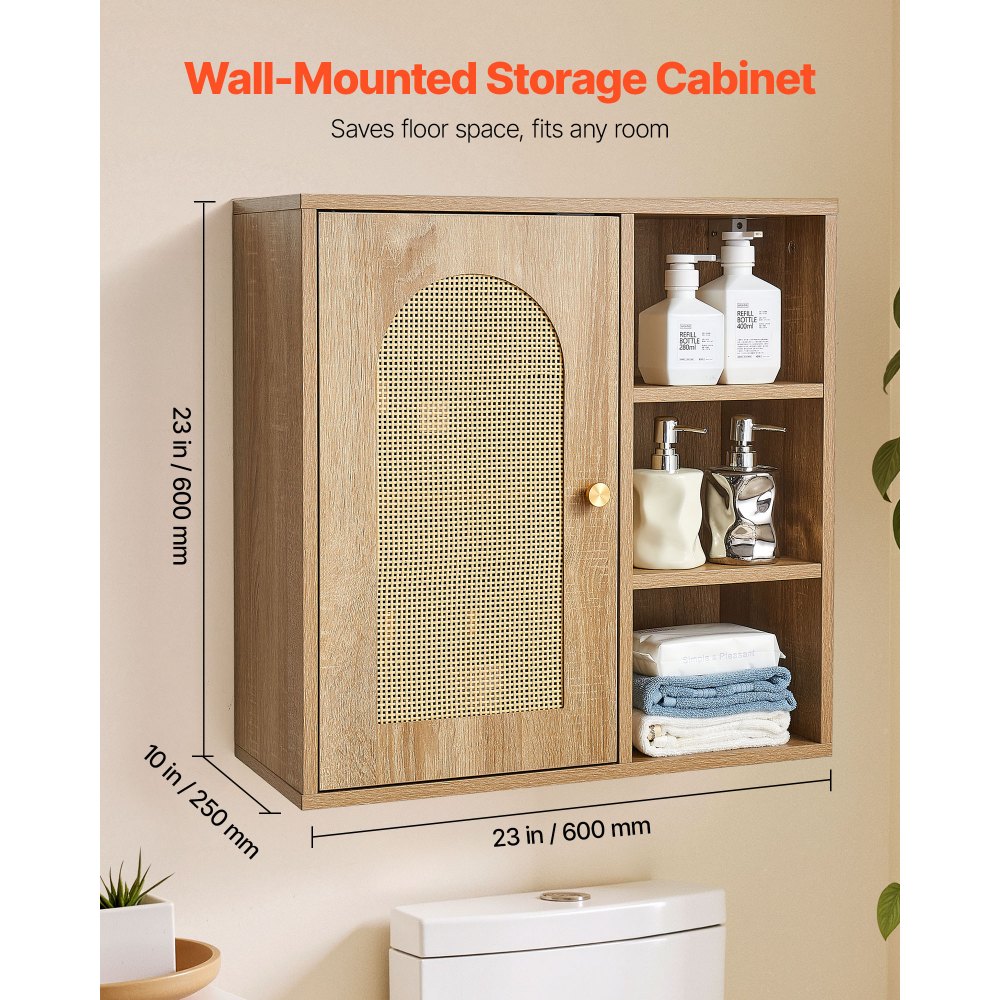 VEVOR Bathroom Wall Cabinet, Door and Adjustable Shelf with 5 Height Levels, Over the Toilet Storage Medicine Cabinet Wall Mounted, Hanging Organizer with Shelves for Laundry Room Kitchen Restroom