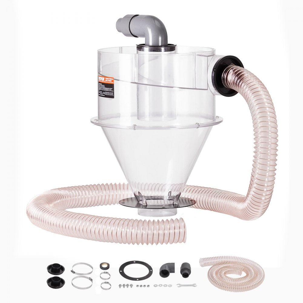 VEVOR Cyclone Dust Separator, 4" Retrofit Cyclone Separator for Dust Collectors, ABS Dust Deputy With 2" Hole O.D. Connector & Hose for Wet/Dry Shop Vacuums, Fits 5-10 Gallon Tank (Tank Exclude)