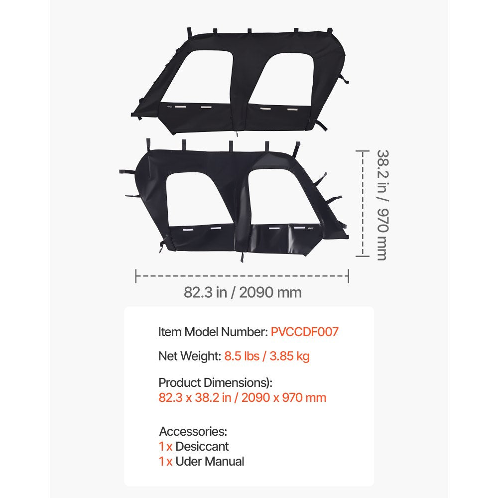 VEVOR Cab Enclosure Upper Doors, Compatible with Kawasaki Teryx4 2012-2022, Soft Upper Doors, Windproof & Waterproof Upgraded Zipper UTV Soft Side Window Kit, Work with Roof and Partial Windshields
