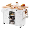 VEVOR Kitchen Island Cart, with Solid Wood Top and Storage Cabinet, Mobile Rolling Table with Drop Leaf, Drawers, Spice Towel Rack, Portable Islands on Swivel Wheels for Dining Room, 52in Width, White