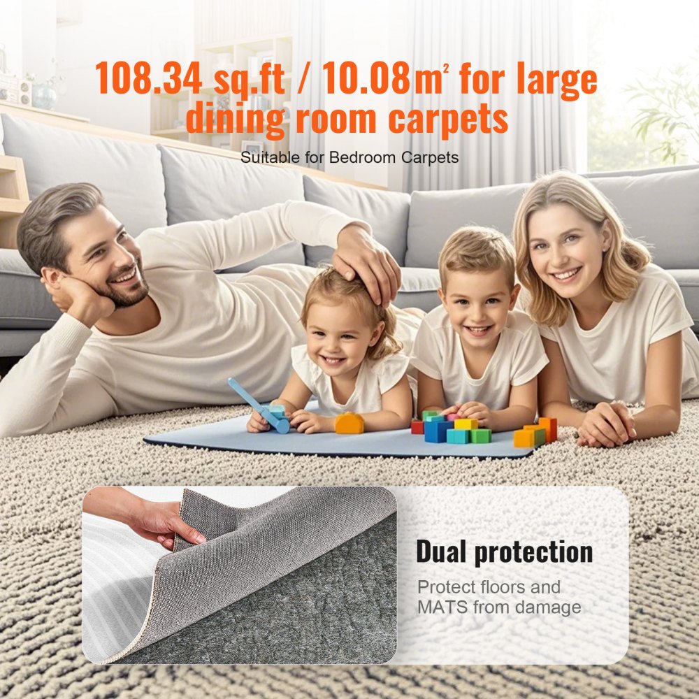 VEVOR Rug Pad Without Slip Resistance, Protective Cushioning Carpet Pad 9' x 12', 1/2"Thick, 100% Pure Polyester Felt, 10-11㎡ Premium Comfort Underfoot Carpet Padding Rug Cushion for All Floor, Gray