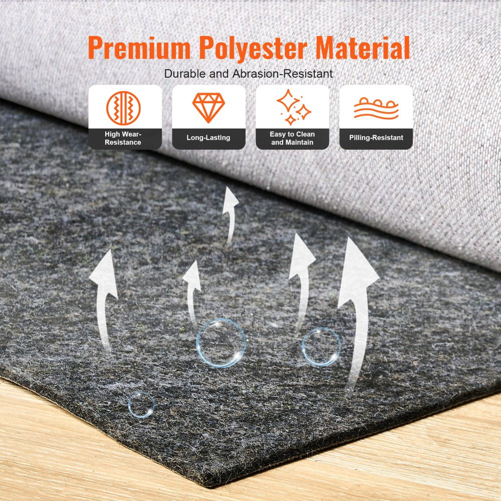 VEVOR Rug Pad Without Slip Resistance, Protective Cushioning Carpet Pad, 8' x 10', 1/2"Thick, 100% Pure Polyester Felt, 7-8㎡ Premium Comfort Underfoot Carpet Padding Rug Cushion for All Floors, Gray