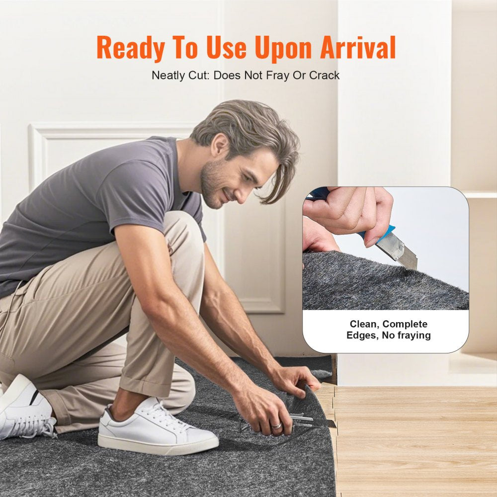 VEVOR Rug Pad Without Slip Resistance, Protective Cushioning Carpet Pad, 9' x 12', 1/4"Thick, 100% Pure Polyester Felt, 10-11㎡ Premium Comfort Underfoot Carpet Padding Rug Cushion for All Floors, Gray
