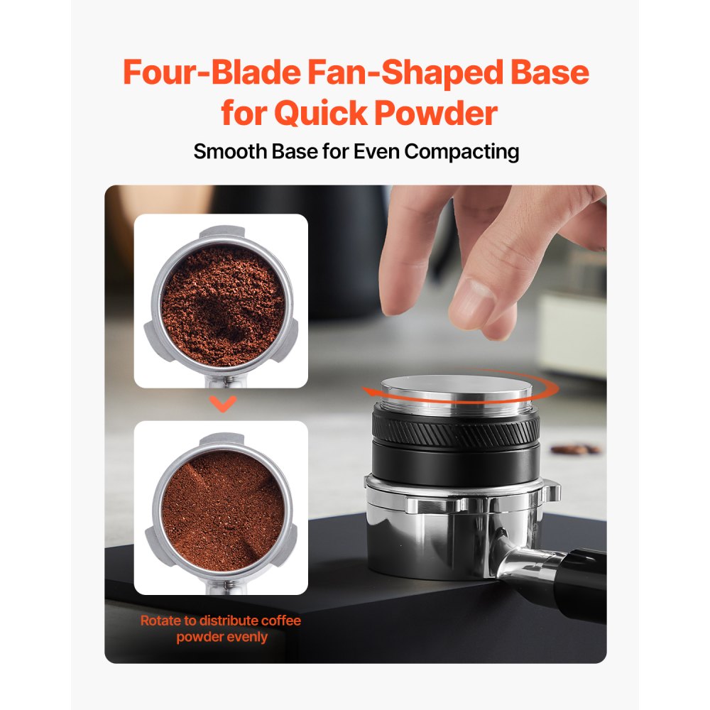 VEVOR Coffee Distributor 58mm, 2-in-1 Adjustable Espresso Distributor with Fan-Shaped Base, Coffee Distributor 304 Stainless Steel with Easy-to-Disassemble Design