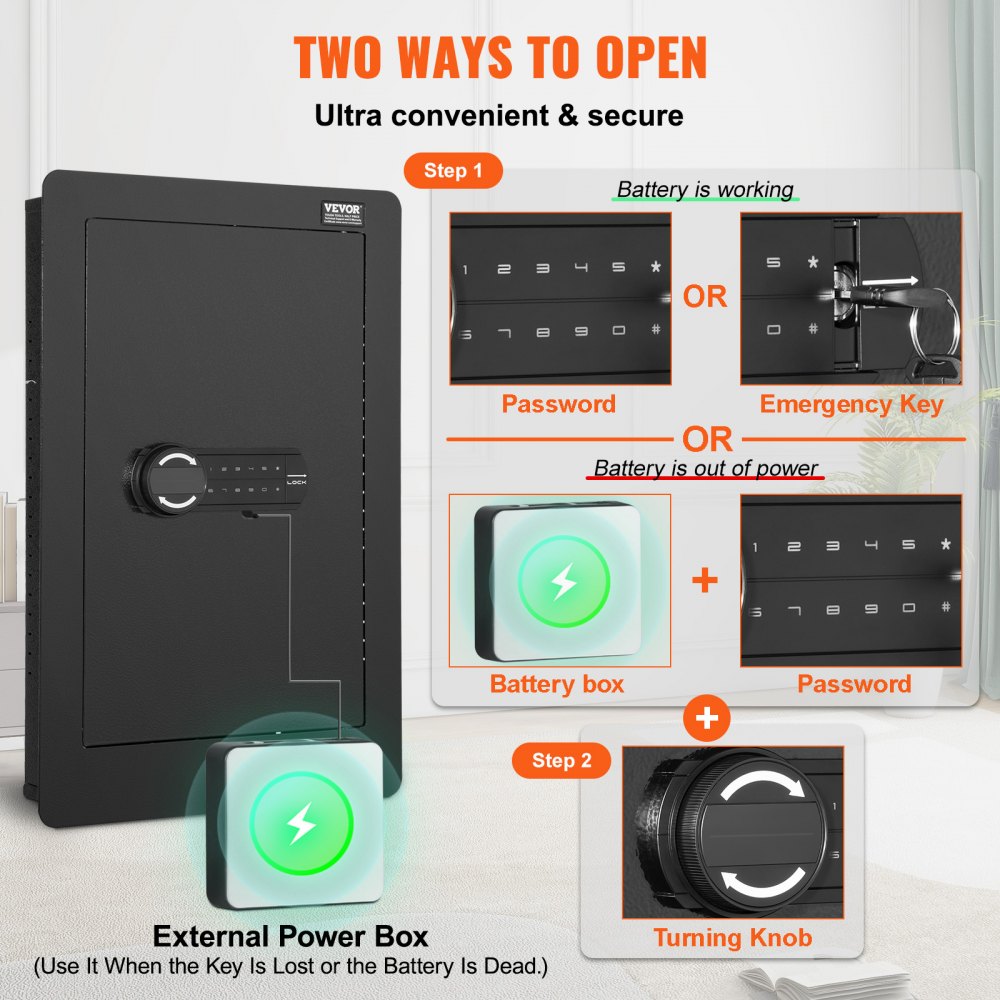 VEVOR 25.59" Tall Wall Safe, 3-Tier Hidden Wall Safe with Keypad, 3 Removable Shelves & 6 Key Holders, Q235 Cold-Rolled Steel In Wall Safe with LED Light & Vibration Alarm for Money, Jewelry, Passport