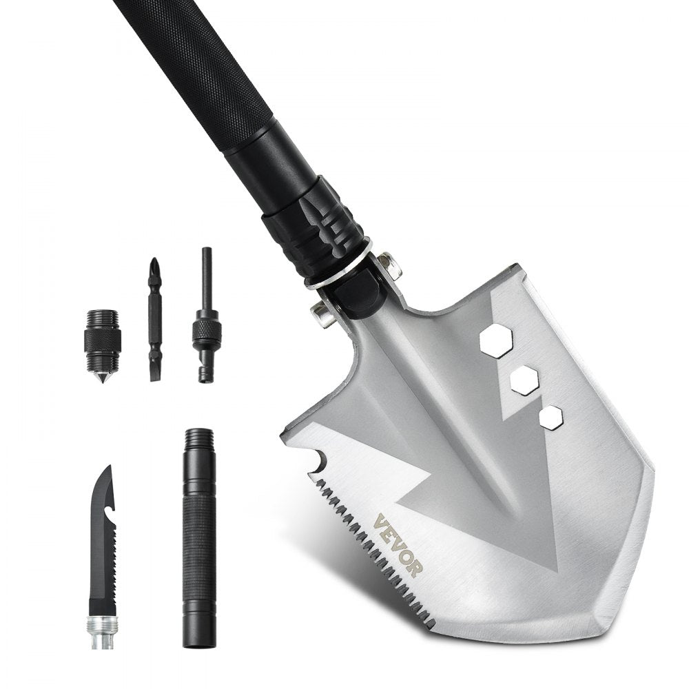 VEVOR Survival Shovel, 8 in 1 Camping Shovel Folding Multitool, Military Grade Portable Compact Tactical Shovel, Multifunction for Off-Roading, Camping, Hiking, Outdoor, Survivalist and Emergency