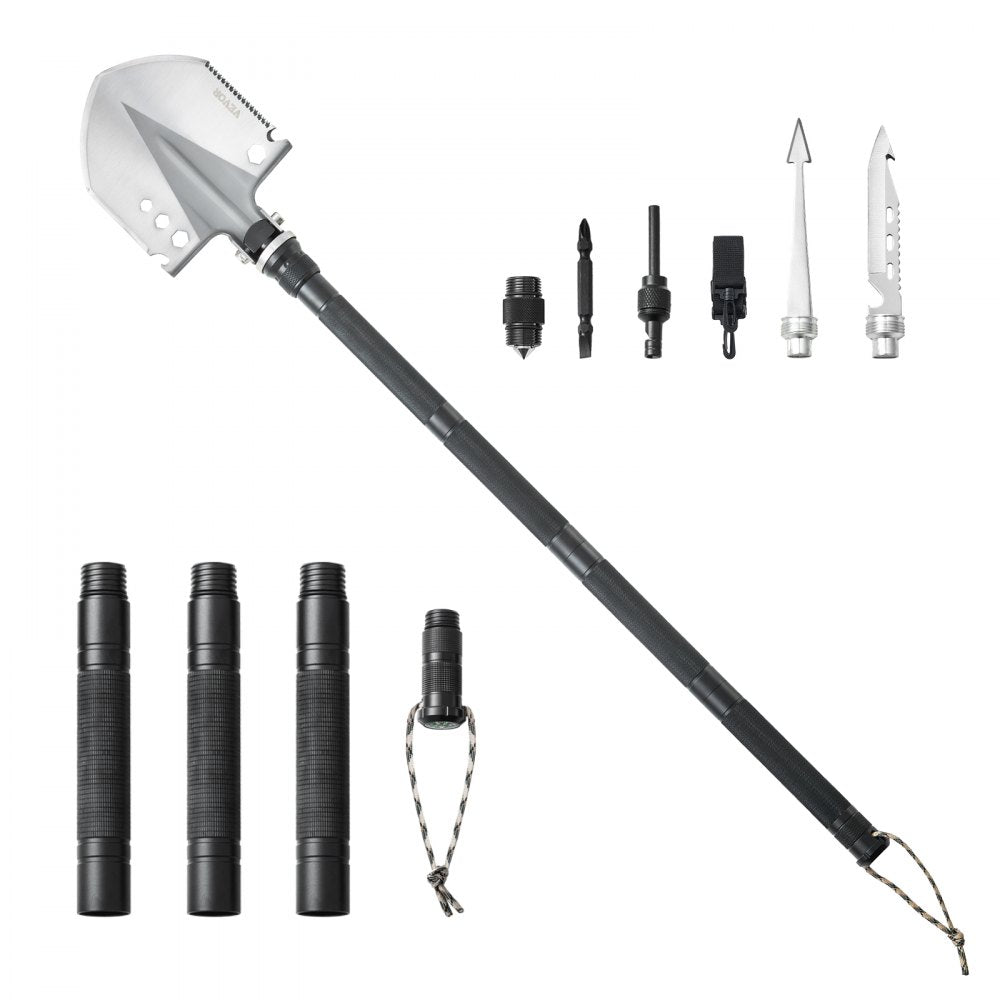VEVOR Survival Shovel, 13 in 1 Camping Shovel Folding Multitool, Military Grade Portable Compact Tactical Shovel, Multifunction for Off-Roading, Camping, Hiking, Outdoor, Survivalist and Emergency