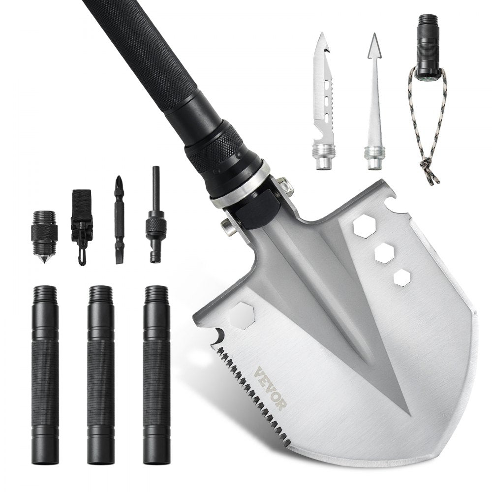 VEVOR Survival Shovel, 13 in 1 Camping Shovel Folding Multitool, Military Grade Portable Compact Tactical Shovel, Multifunction for Off-Roading, Camping, Hiking, Outdoor, Survivalist and Emergency