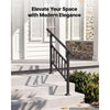 VEVOR Handrails for Outdoor Steps, 2-3 Step Stair Hand Rail Kit, Black, Flat Tube Stair Rails with Crossbar, for Seniors, Concrete Steps, Porch & Deck, Galvanized Steel Railings w/ Installation Kit