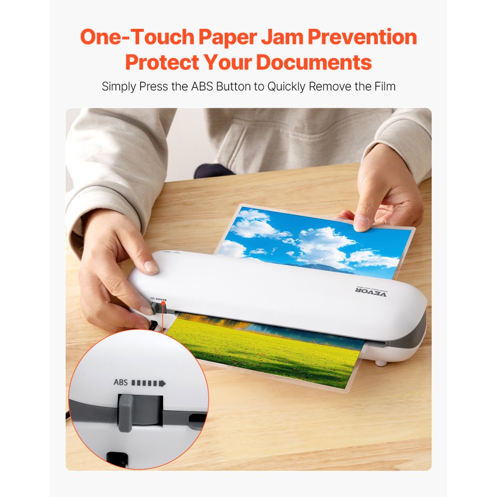 VEVOR Laminator Machine, Thermal Laminator for Max A4 Paper Size, 3-4 min Quick Warm Portable Laminator, 3-5 mil Thickness, Ideal for Home, Office, Business, or School Supplies, White + Grey