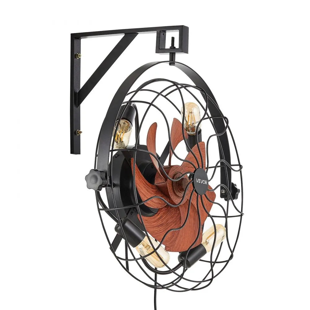 VEVOR Wall Mounted Fan with Lights, 21 inch Wall Mount Fan with Remote, 6 Speeds Plug in Wall Fan, Timer, 360°Adjustable Tilt for Bedroom,Garage,Workshop (Compatible 4 E26 Bulb Sockets,No Bulb)