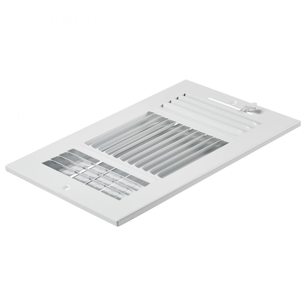 VEVOR 6 x 10 Inch Floor Registers, 6-Pack Floor Vents, HVAC 3-Direction Iron Vent Grilles for Home/Office Wall & Ceiling, Rustproof Anti-Peeling Air Vents Deflector Adjustable with Metal Damper, White