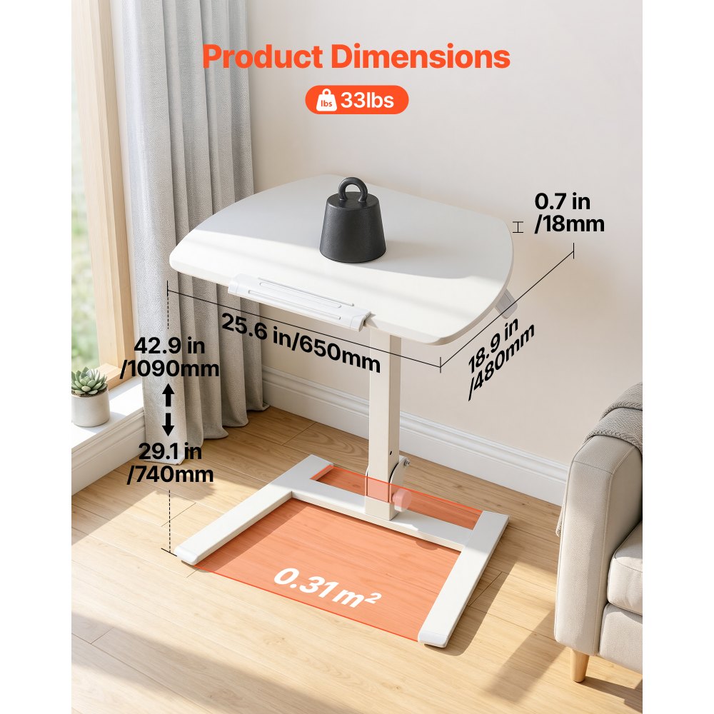VEVOR Standing Desk, Adjustable Height Mobile Stand Up Desk with Tilting Desktop, 25.6 x 19 in Small Computer Sit Stand Workstation, 33 lbs Capacity, Pneumatic Lift for Home Office, Fully Assembled