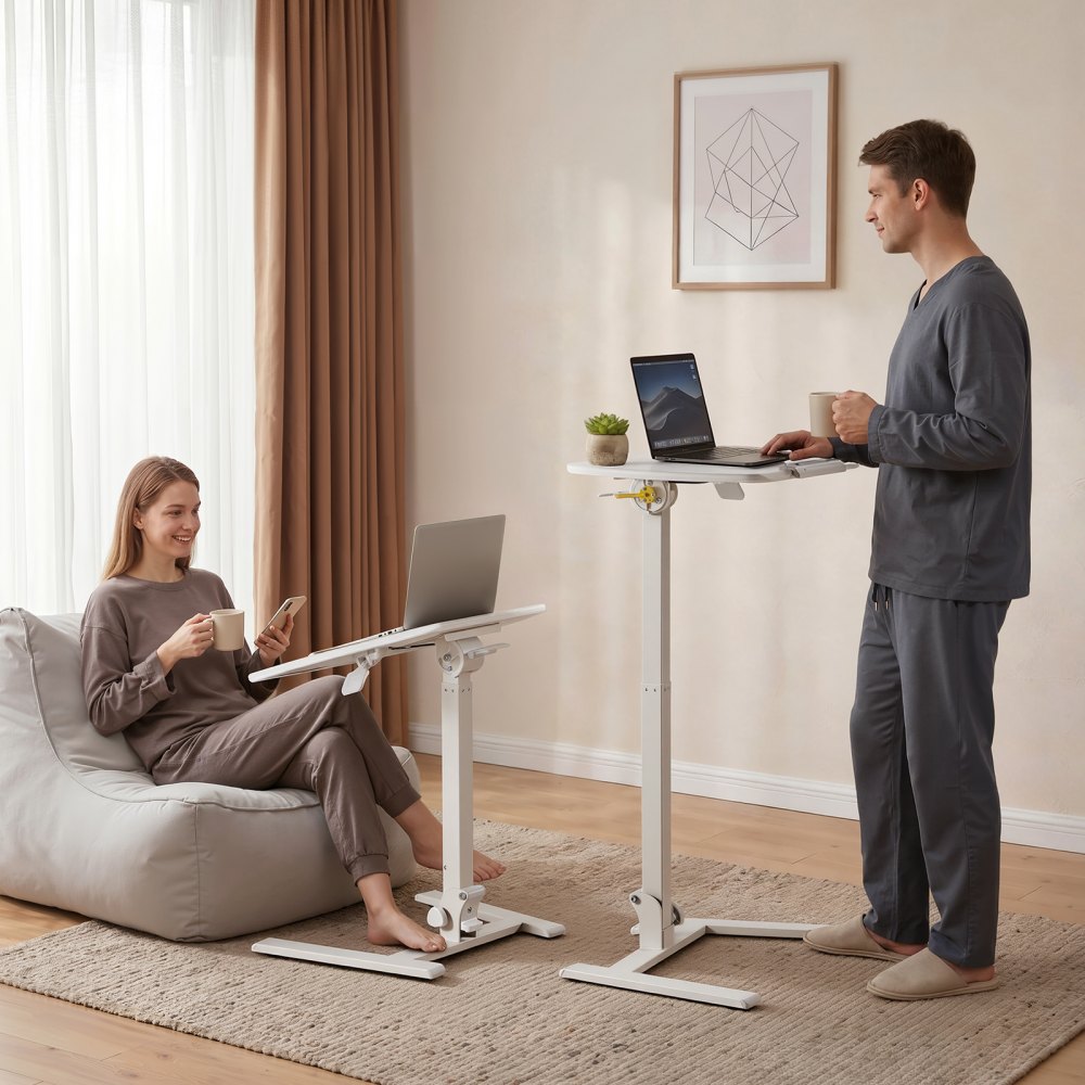 VEVOR Standing Desk, Adjustable Height Mobile Stand Up Desk with Tilting Desktop, 25.6 x 19 in Small Computer Sit Stand Workstation, 33 lbs Capacity, Pneumatic Lift for Home Office, Fully Assembled