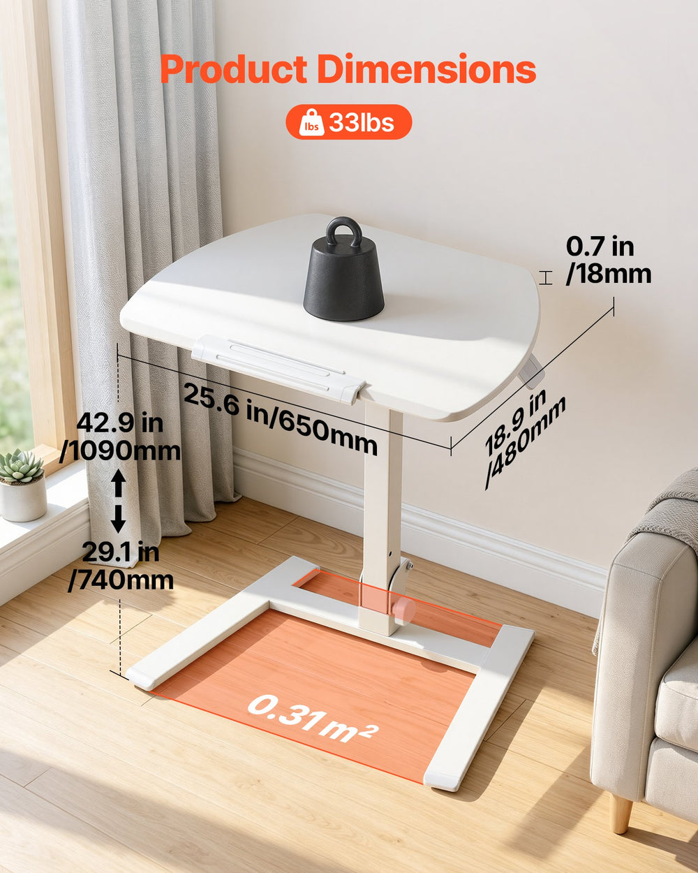 VEVOR Standing Desk, Adjustable Height Mobile Stand Up Desk with Tilting Desktop, 25.6 x 19 in Small Computer Sit Stand Workstation, 33 lbs Capacity, Pneumatic Lift for Home Office, Fully Assembled