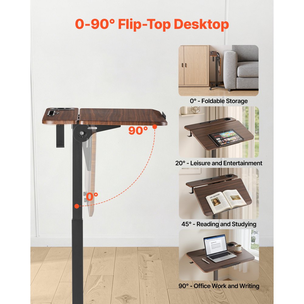 VEVOR Standing Desk, Adjustable Height Mobile Stand Up Desk with Tilting Desktop, 28.2 x 20.7 in Small Computer Sit Stand Workstation, 33 lbs Capacity, Foot Pedal Pneumatic Lift for Home, Office