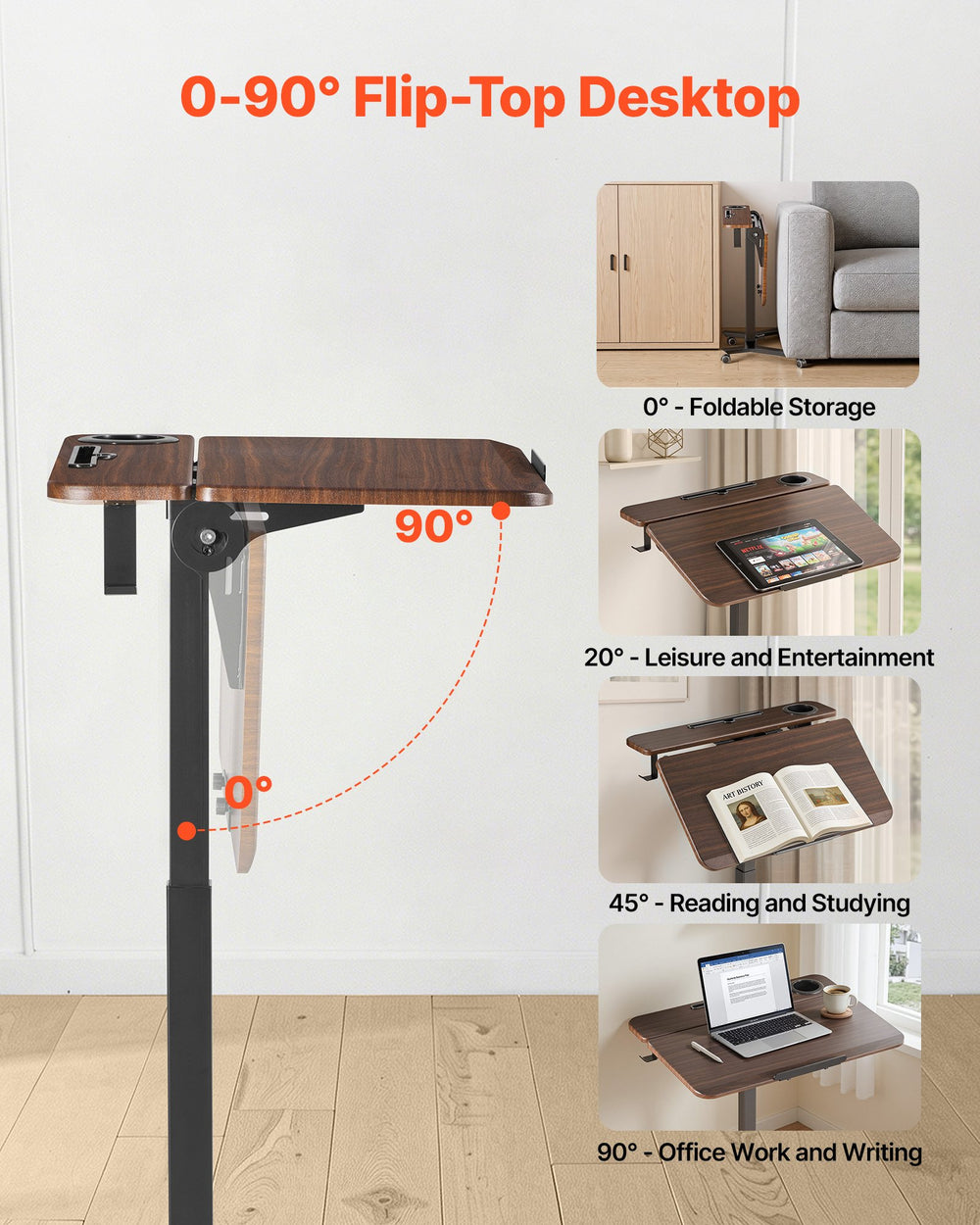 VEVOR Standing Desk, Adjustable Height Mobile Stand Up Desk with Tilting Desktop, 28.2 x 20.7 in Small Computer Sit Stand Workstation, 33 lbs Capacity, Foot Pedal Pneumatic Lift for Home, Office