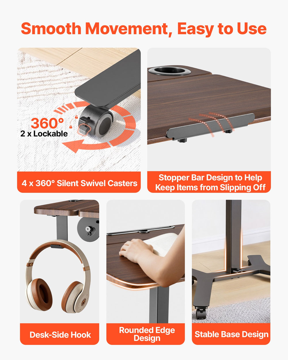 VEVOR Standing Desk, Adjustable Height Mobile Stand Up Desk with Tilting Desktop, 28.2 x 20.7 in Small Computer Sit Stand Workstation, 33 lbs Capacity, Foot Pedal Pneumatic Lift for Home, Office
