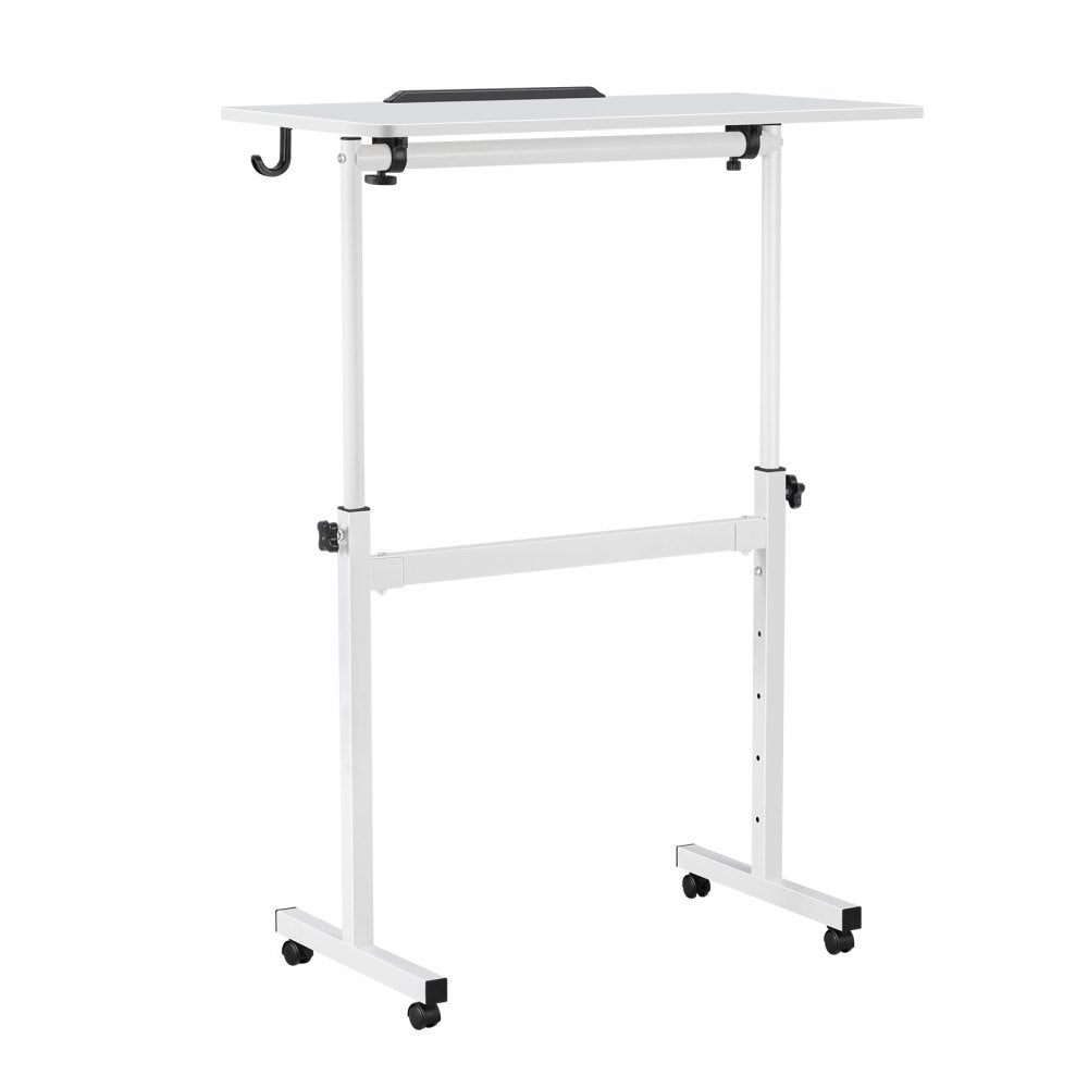 VEVOR Standing Desk, Adjustable Height Mobile Stand Up Desk 360° Tilting Desktop, 32 x 16 in Small Computer Sit Stand Rolling Workstation w/ Hook, Lockable Casters, 55.1 lbs Capacity for Home Office