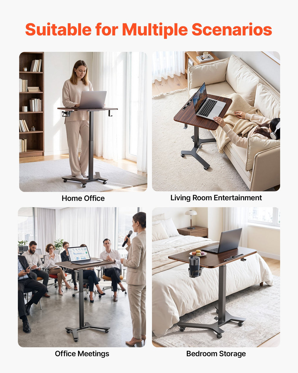 VEVOR Standing Desk, Adjustable Height Mobile Stand Up Desk w/ Casters, 28.2 x 20.5 in Small Computer Sit Stand Rolling Workstation w/ Hook, 33 lbs Capacity, Foot Pedal Pneumatic Lift for Home Office