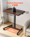 VEVOR Standing Desk, Adjustable Height Mobile Stand Up Desk with 4 Casters, 25.6 x 19 in Small Computer Sit Stand Rolling Workstation with Hook, 33 lbs Desktop Capacity, Ideal for Home Office, Brown