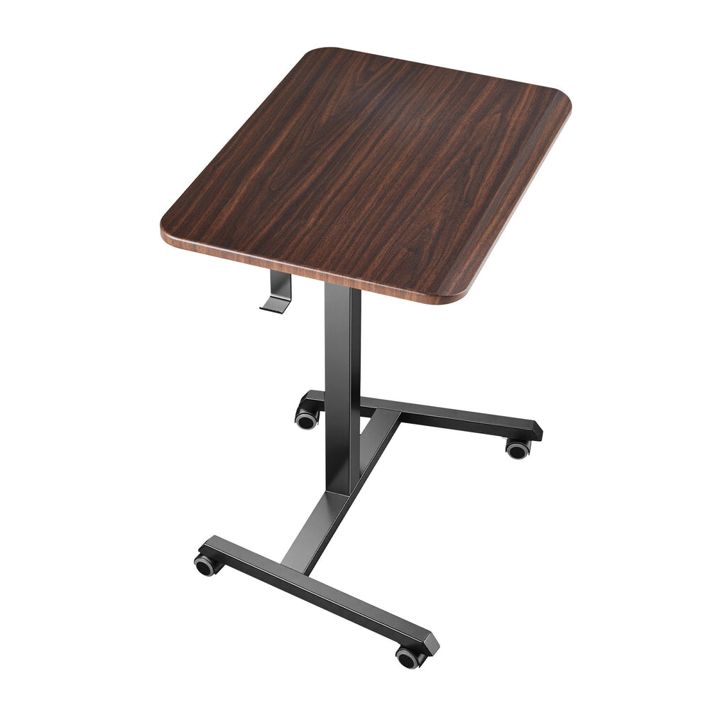 VEVOR Standing Desk, Adjustable Height Mobile Stand Up Desk with 4 Casters, 25.6 x 19 in Small Computer Sit Stand Rolling Workstation with Hook, 33 lbs Desktop Capacity, Ideal for Home Office, Brown