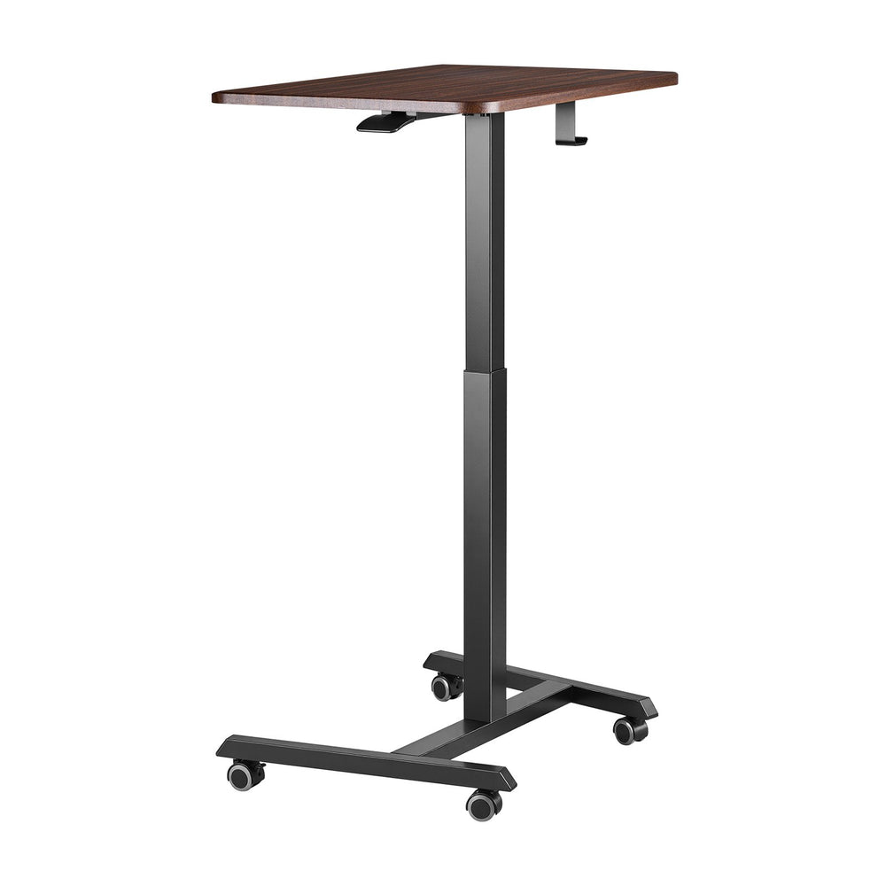 VEVOR Standing Desk, Adjustable Height Mobile Stand Up Desk with 4 Casters, 25.6 x 19 in Small Computer Sit Stand Rolling Workstation with Hook, 33 lbs Desktop Capacity, Ideal for Home Office, Brown
