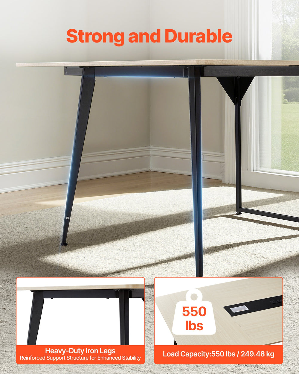 VEVOR conference table heavy-duty iron legs and 550 lb load capacity (detail)