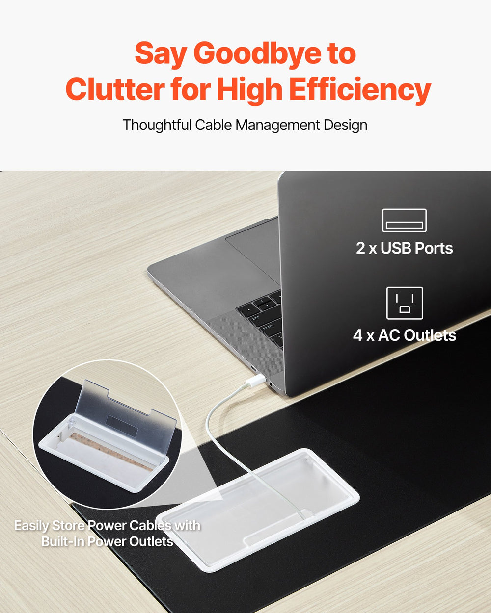 VEVOR conference table cable management and built-in power outlets (detail)