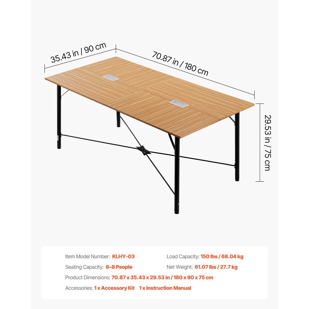 VEVOR Conference Table, 6 ft Office Meeting Table for 6-8 Person, Modern Rectangle Seminar Desk with Metal Legs, Meeting Desk Ideal for Office, Boardroom, Conference Room, Easy Assembly, Brown