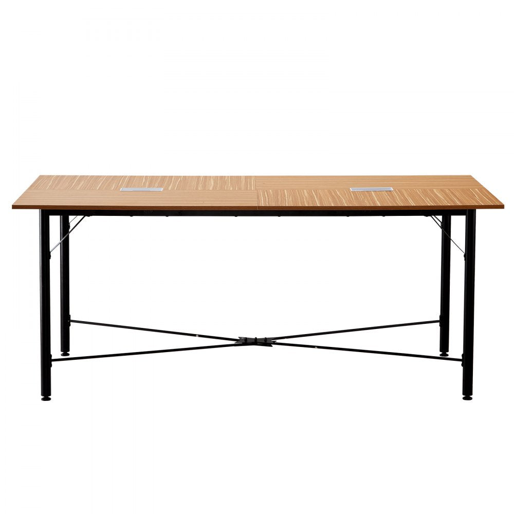 VEVOR Conference Table, 6 ft Office Meeting Table for 6-8 Person, Modern Rectangle Seminar Desk with Metal Legs, Meeting Desk Ideal for Office, Boardroom, Conference Room, Easy Assembly, Brown