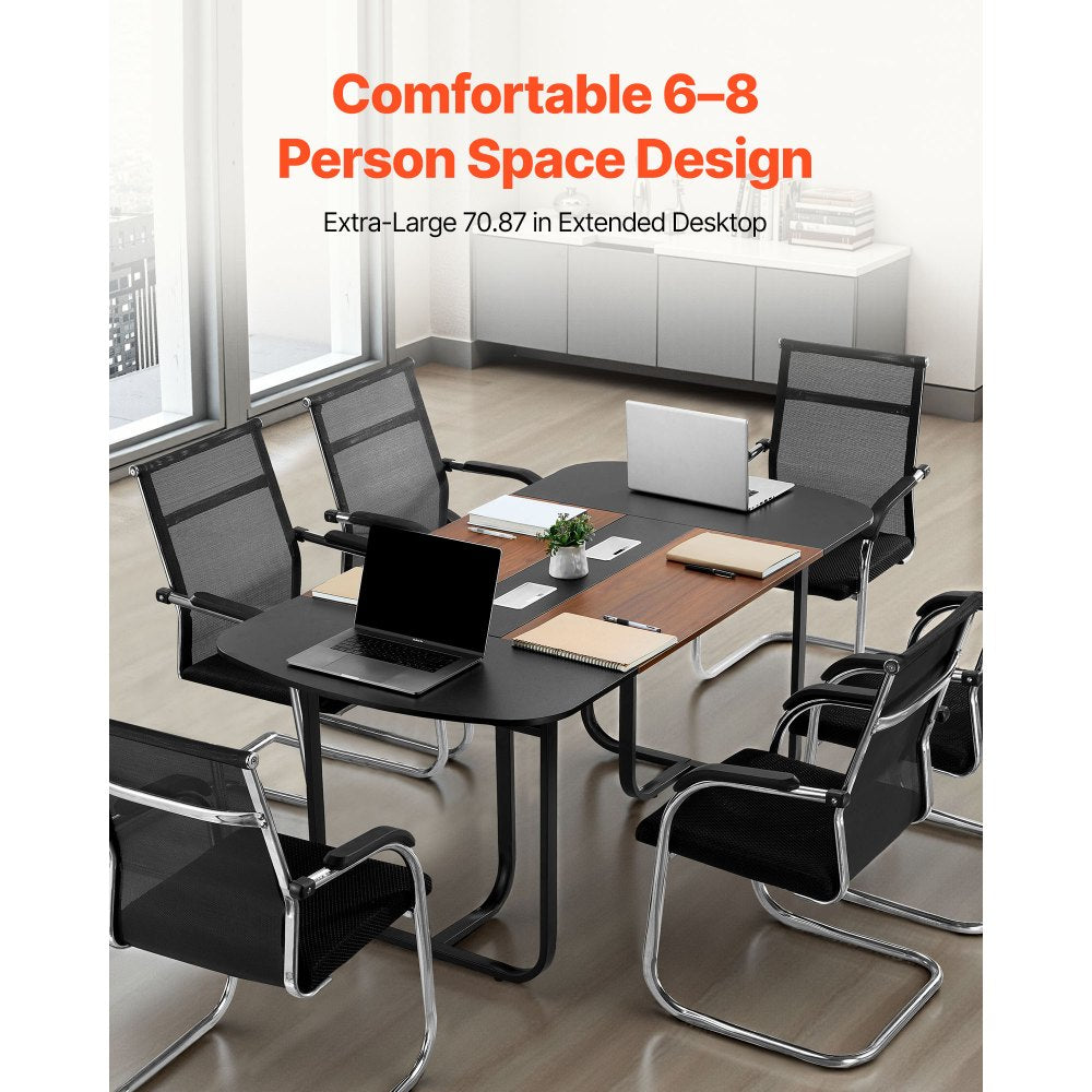 VEVOR Conference Table, 6 ft Oval Office Meeting Table for 6-8 Person, Modern Seminar Desk with Metal Legs, Large Meeting Desk for Office, Boardroom, Conference Room, Easy Assembly, Black & Brown