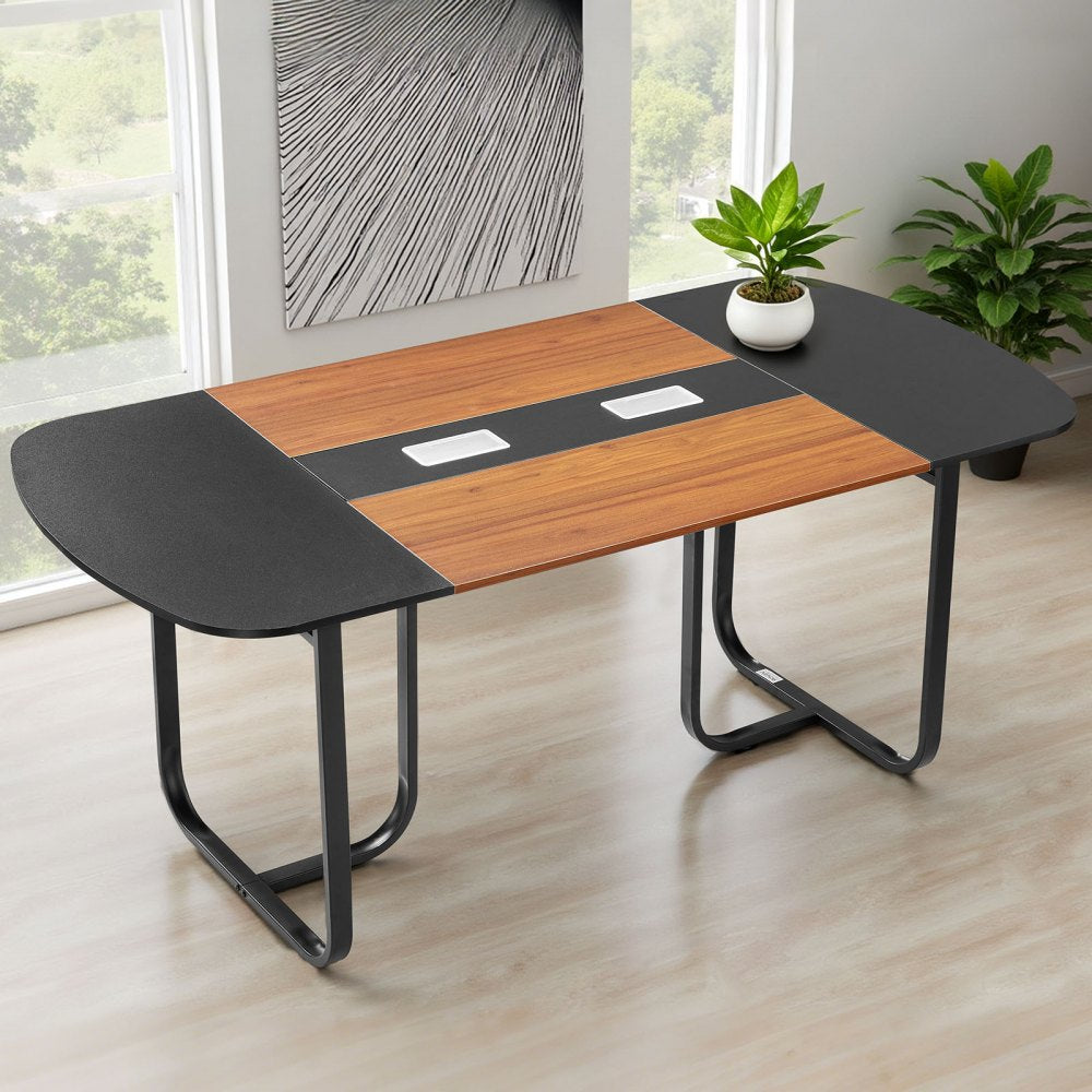 VEVOR Conference Table, 6 ft Oval Office Meeting Table for 6-8 Person, Modern Seminar Desk with Metal Legs, Large Meeting Desk for Office, Boardroom, Conference Room, Easy Assembly, Black & Brown